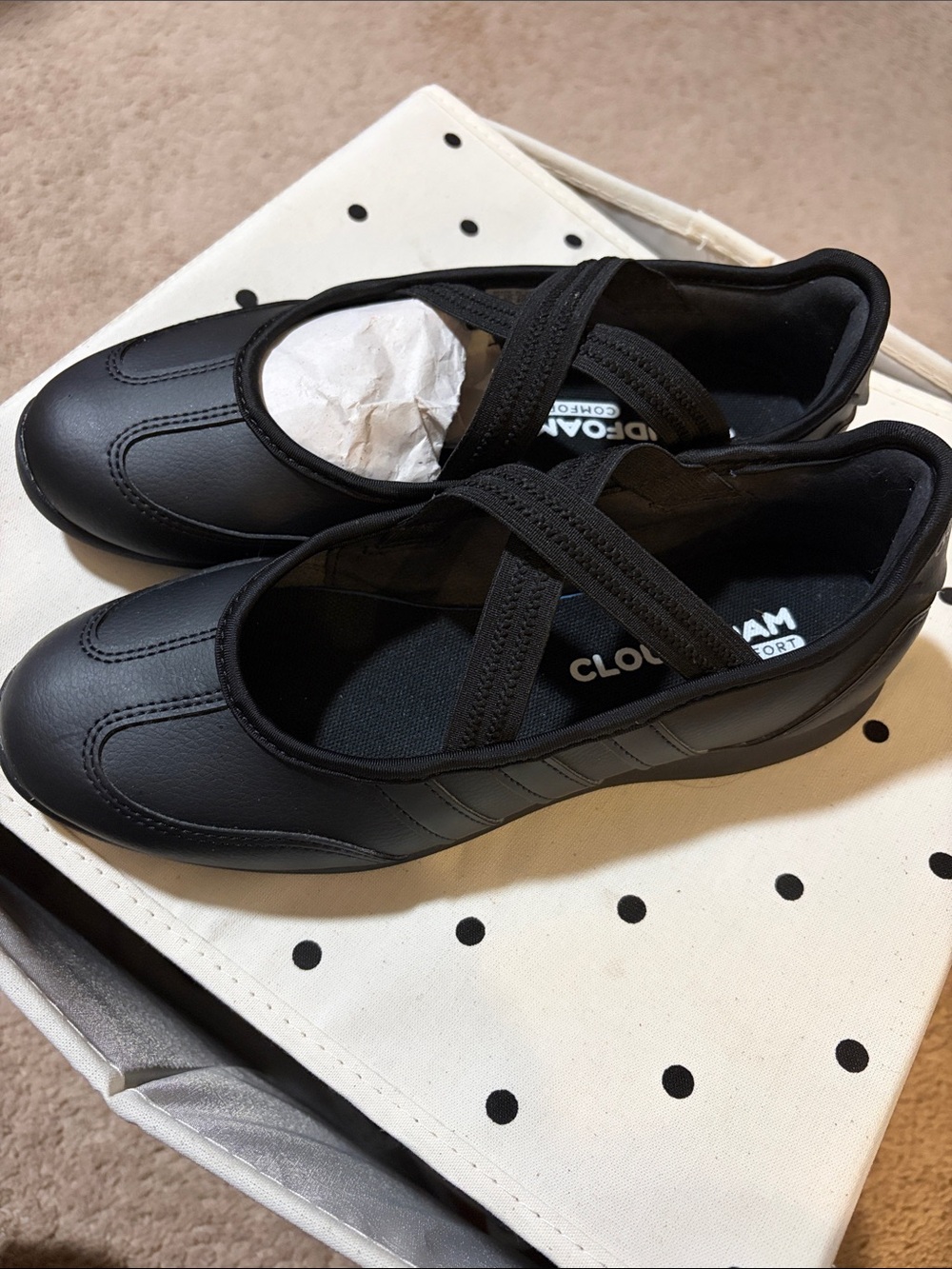 adidas Women's/youth Black Slip-On Athletic Flats with Elastic Cross Straps.